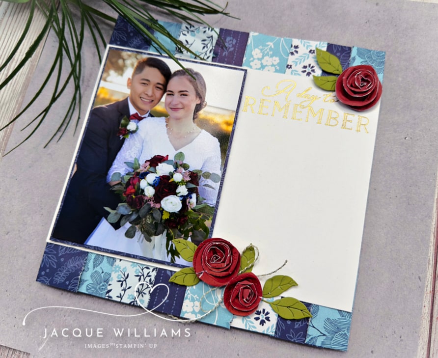 Quick Scrappy Strip 8×8 Scrapbooking Layout with Rolled Flowers