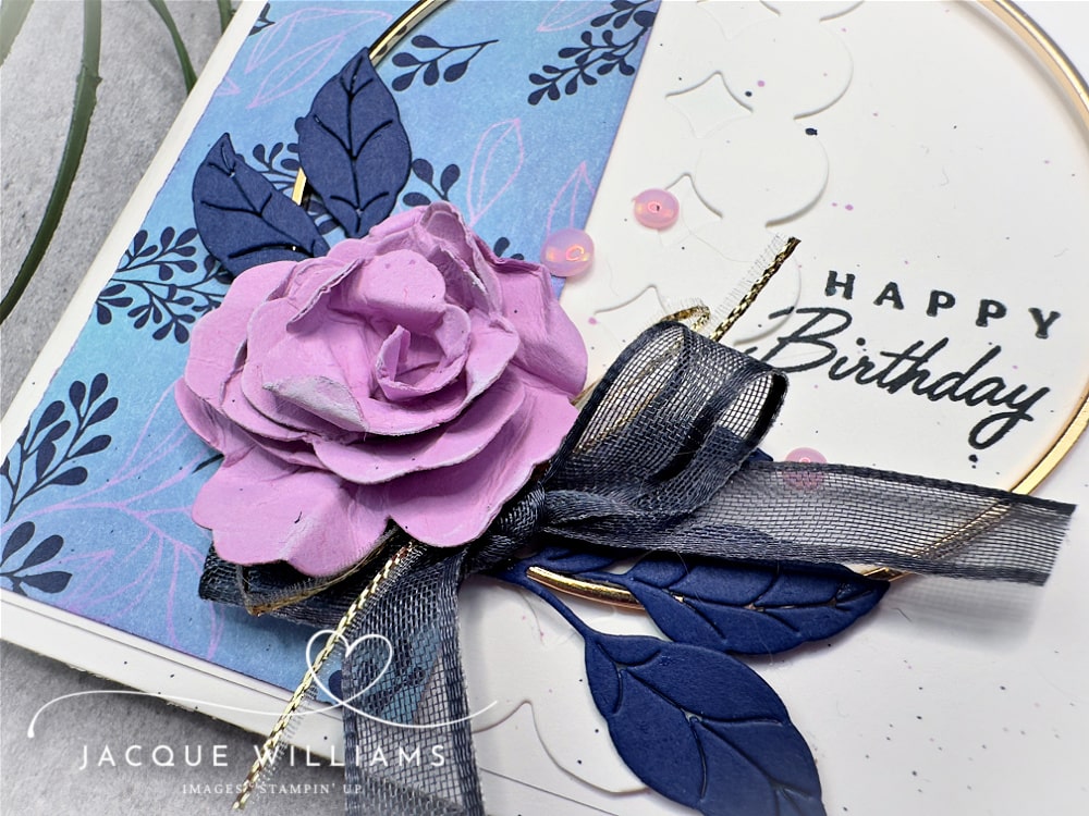 Alter your printed papers with this easy idea!  Using the True Blue Florals papers and the Lovely Arrangements dies by Stampin' Up!.  with Jacque Williams - StampHappy in New Zealand
