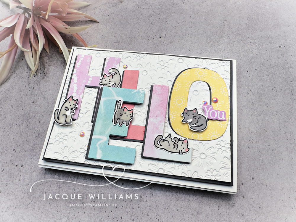 Adorable cat or dog project with the Stampin' Up! Cutest Crew stamp set and the Party Alphabet dies.  with Jacque Williams in New Zealand