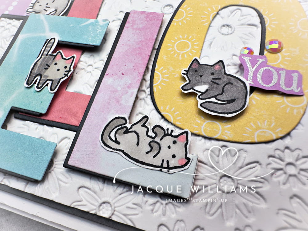 Adorable cat or dog project with the Stampin' Up! Cutest Crew stamp set and the Party Alphabet dies.  with Jacque Williams in New Zealand