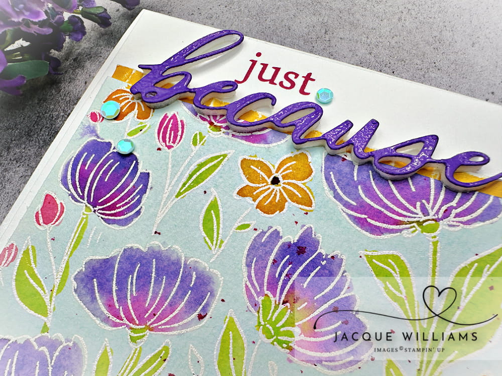 Flowers Fair stamped image by Stampin' Up! with emboss resist technique and watercoloring.   with Jacque Williams - StampHappy in NZ