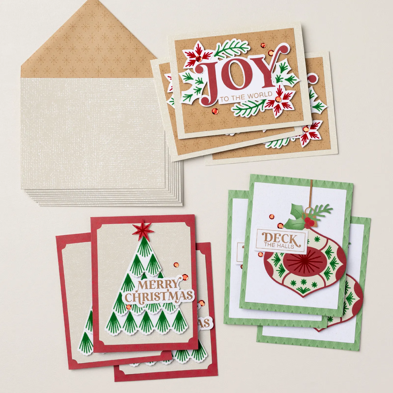Finished Christmas cards made with a Paper Pumpkin kit by Stampin’ Up