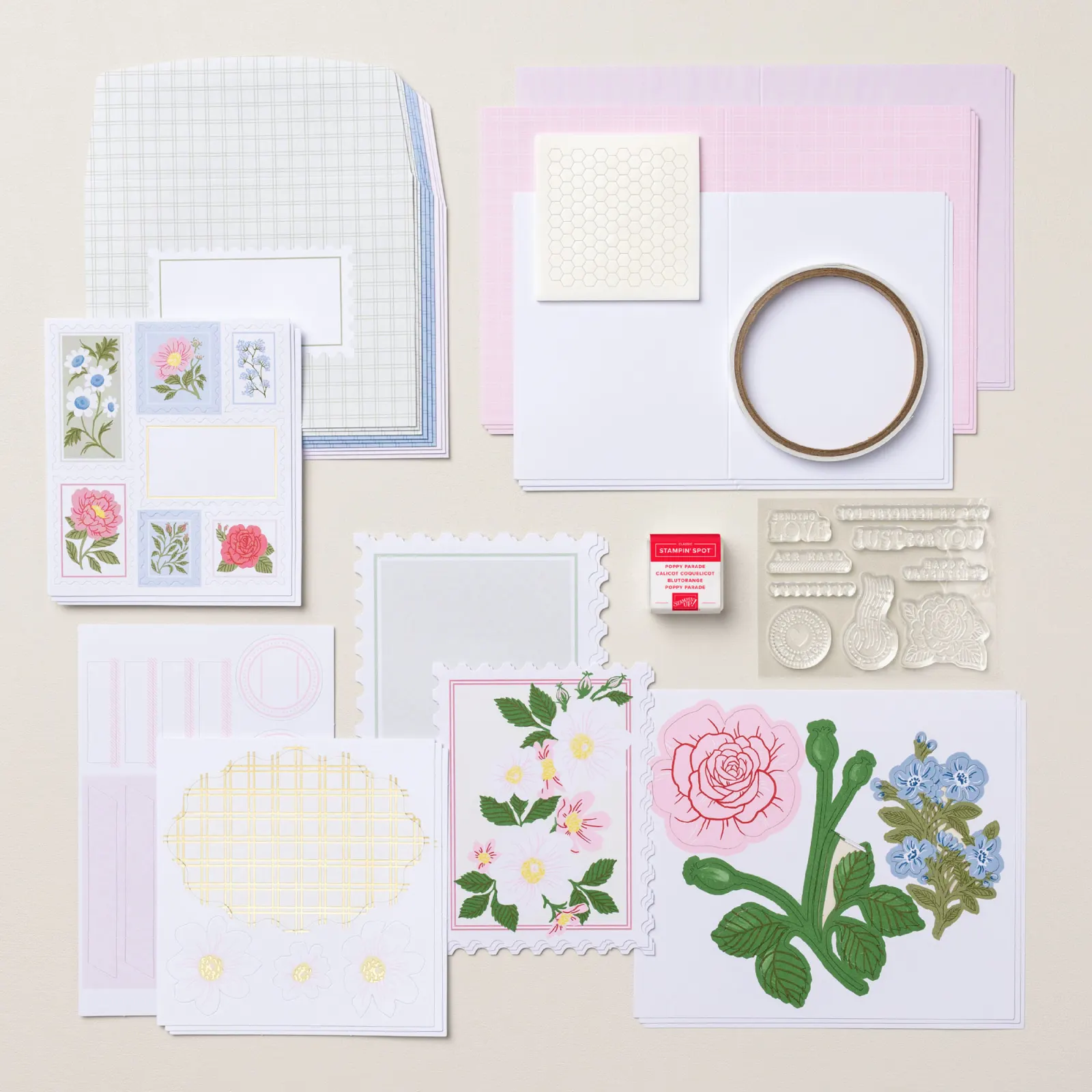 Close-up of Paper Pumpkin stamp set and cardmaking supplies