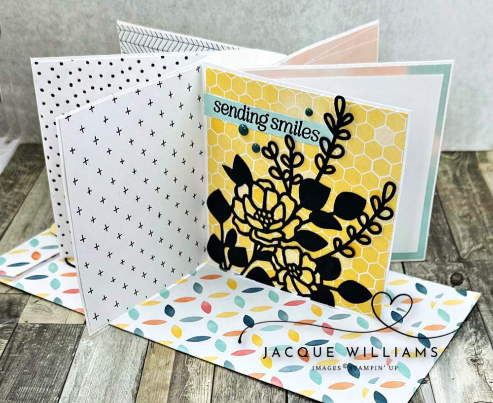 Awesome fun fold card that can also be a mini album!  This Pinwheel Tower card features the new Beautiful Ordinary Life papers by Stampin' Up!.  Join me for a class online or in New Zealand. Free download. 