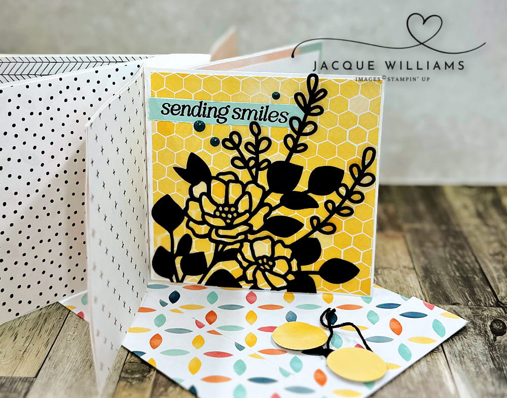 Awesome fun fold card that can also be a mini album!  This Pinwheel Tower card features the new Beautiful Ordinary Life papers by Stampin' Up!.  Join me for a class online or in New Zealand. Free download. 