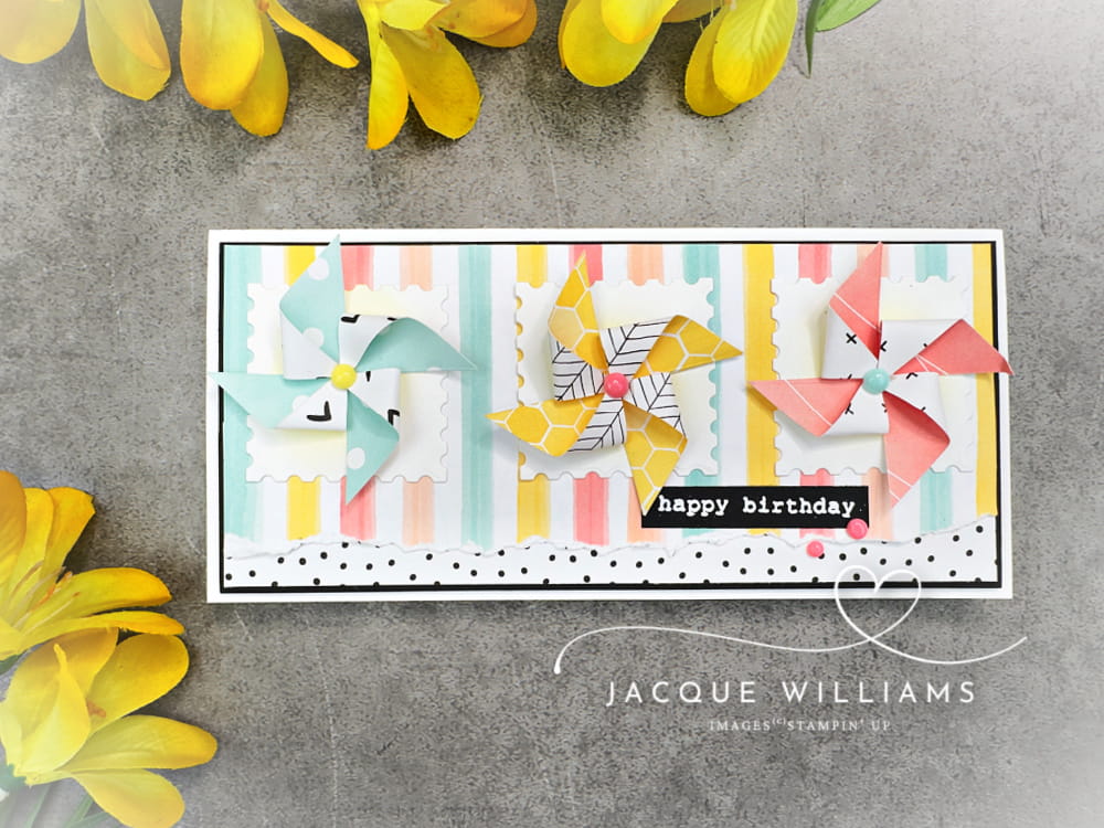 Make your own pinwheels with your scraps as an alternative to flowers!  Video demonstration using Stampin' Up! Products with Jacque Williams in New Zealand