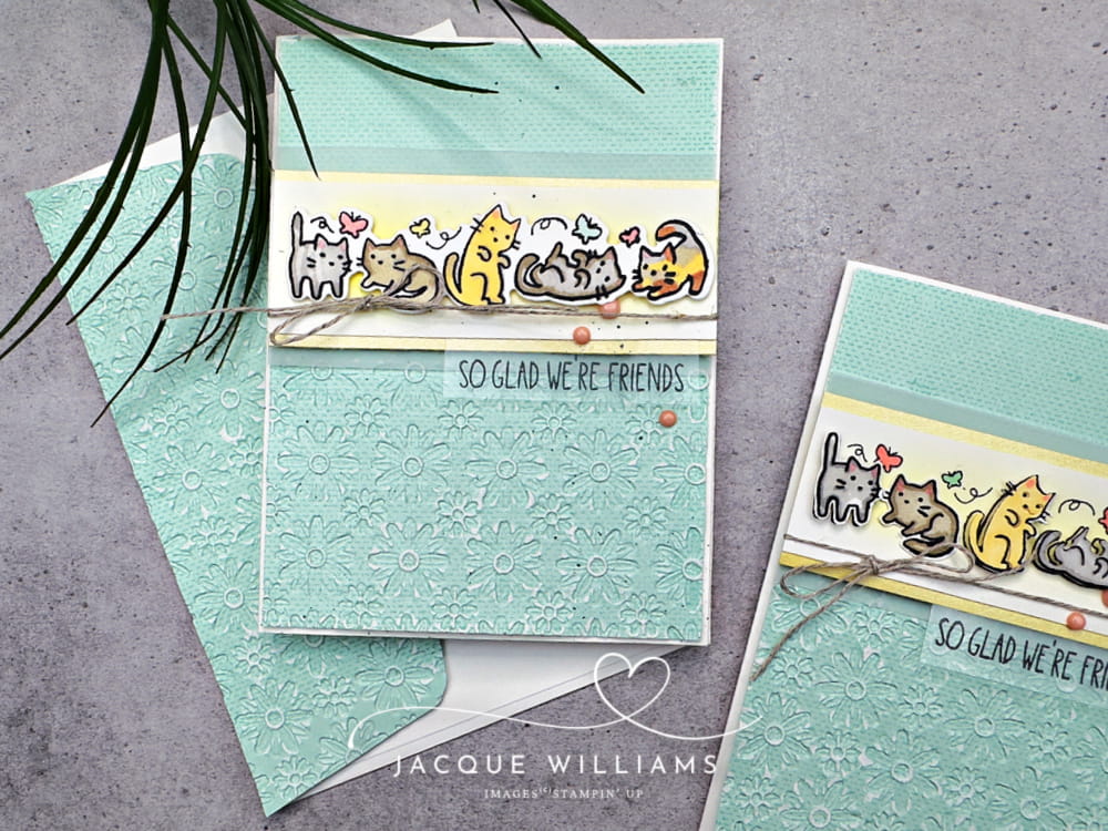 Craft an adorable cat or dog card for someone you love with the Cutest Crew stamp set by Stampin' Up!.  Join me for a class online! Jacque Williams - NZ