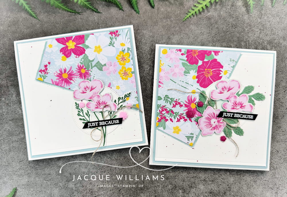 This easy 6x6 One Sheet Wonder card tutorial shows you how to use patterned paper with one measurement and two cuts for quick, beginner-friendly cardmaking.  Using Stampin' Up! Velvet Meadow with Jacque Williams - SU Demonstrator in New Zealand