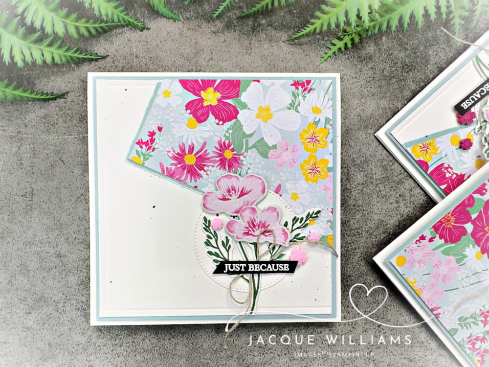 This easy 6x6 One Sheet Wonder card tutorial shows you how to use patterned paper with one measurement and two cuts for quick, beginner-friendly cardmaking.  Using Stampin' Up! Velvet Meadow with Jacque Williams - SU Demonstrator in New Zealand