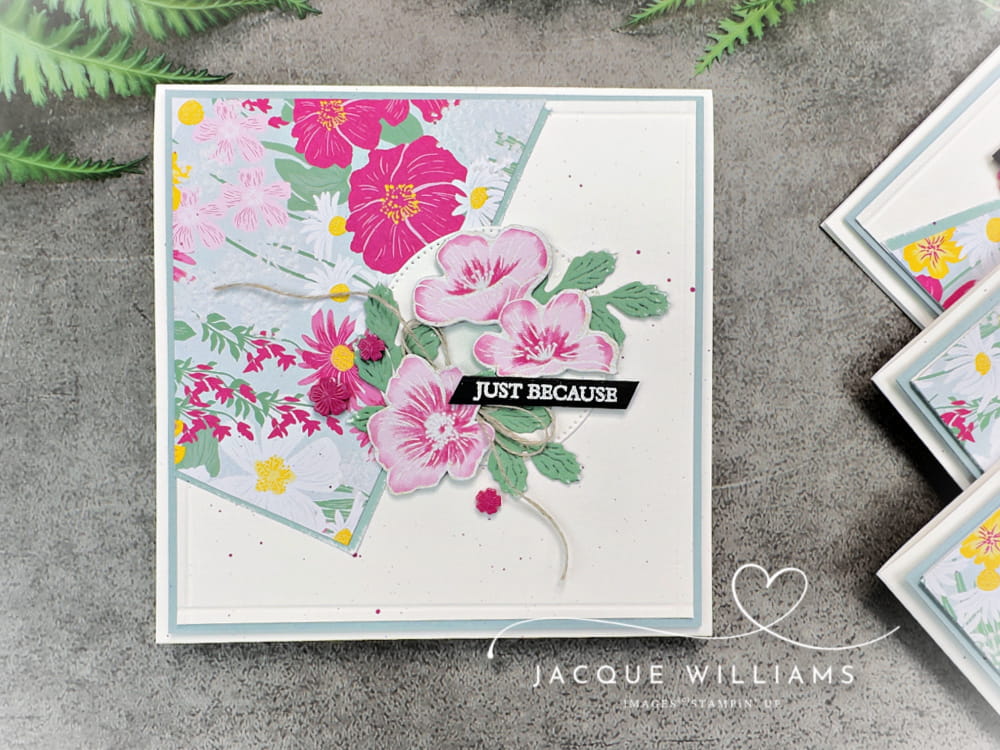 This easy 6x6 One Sheet Wonder card tutorial shows you how to use patterned paper with one measurement and two cuts for quick, beginner-friendly cardmaking.  Using Stampin' Up! Velvet Meadow with Jacque Williams - SU Demonstrator in New Zealand
