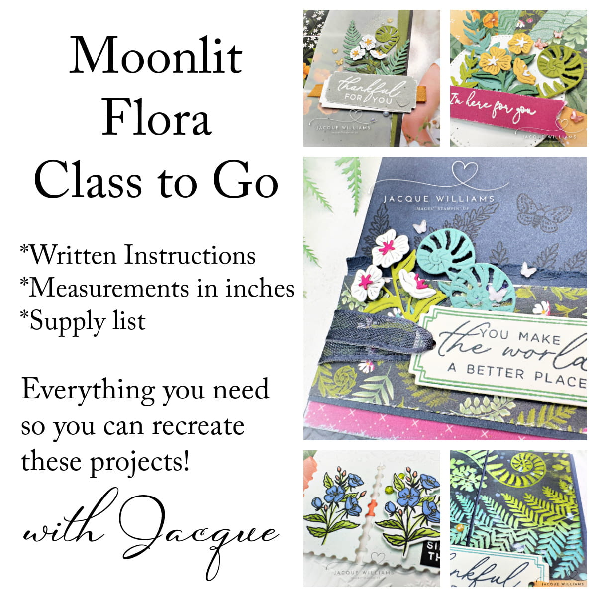 A real Kiwiana theme, the Stampin' Up! Moonlit Flora suite features koru, ferns, ponga, and florals.  Grab the very special priced 5 project PDF for just $5! with Jacque Williams in New Zealand