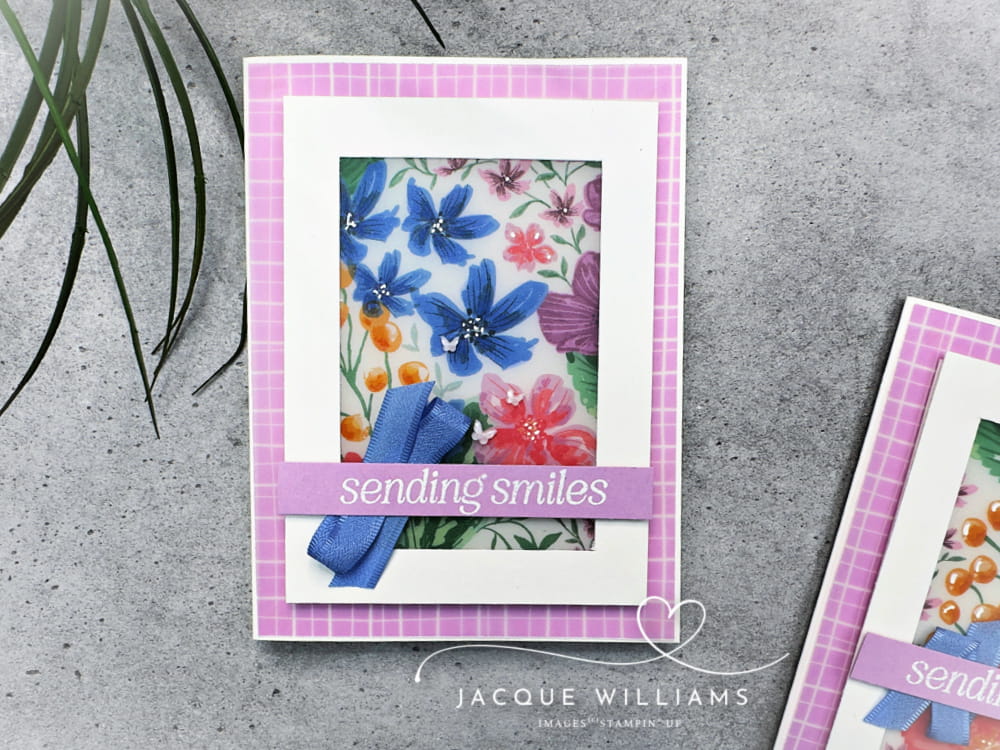 Pretty card featuring the Berry Botanical Printed Vellum by Stampin' Up! with Jacque Williams (New Zealand) - StampHappy