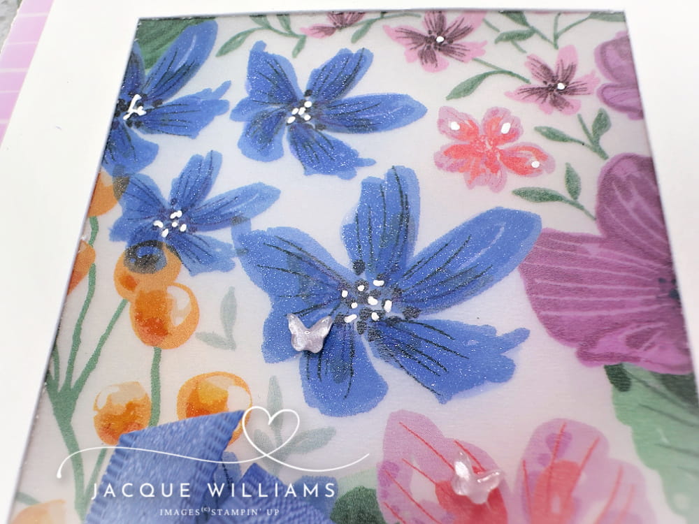 Pretty card featuring the Berry Botanical Printed Vellum by Stampin' Up! with Jacque Williams (New Zealand) - StampHappy
