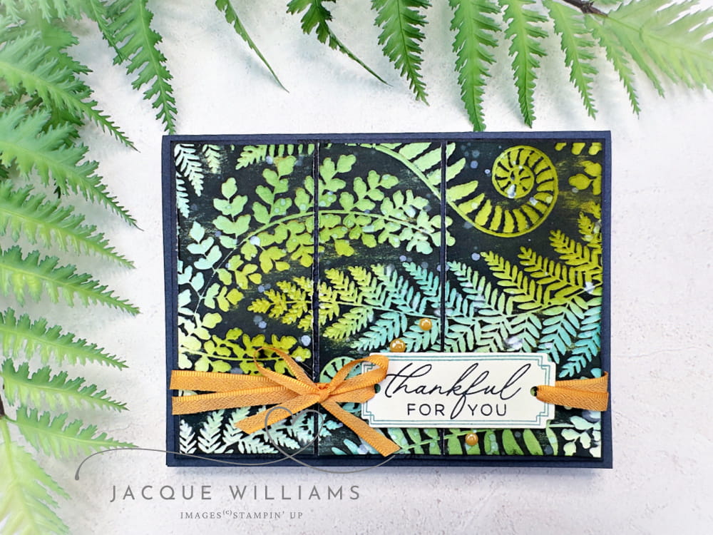 Fern & Flora Embossing folder for the striking Blackout Technique! Great way to maximise your embossing folders and other Stampin' Up! products. with Jacque Williams - classes online and in New Zealand