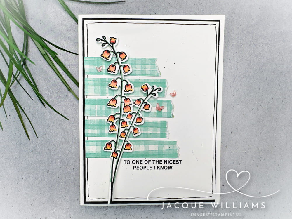 Clean and Simple with the Valley in Bloom lily image and papers by Stampin' Up!. Great way to use your skinny scraps, too.  with Jacque Williams in New Zealand