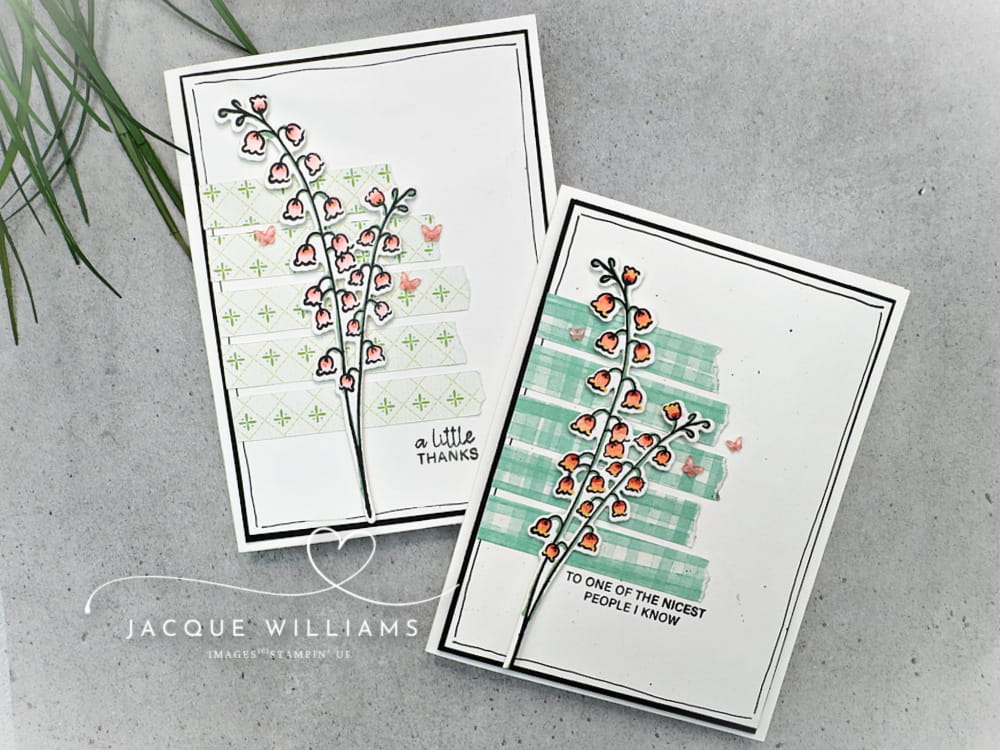 Clean and Simple with the Valley in Bloom lily image and papers by Stampin' Up!. Great way to use your skinny scraps, too.  with Jacque Williams in New Zealand