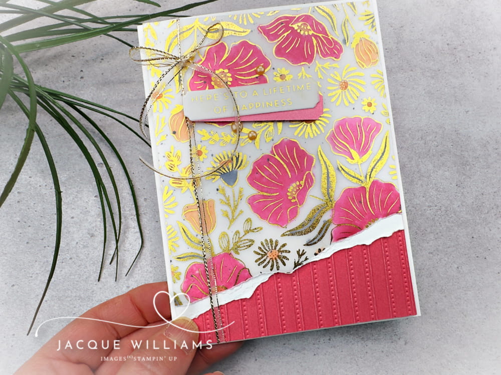 Beautiful project with the Garden Silhouette Hot Foil System on vellum. New! with Jacque Williams: classes online and in New Zealand