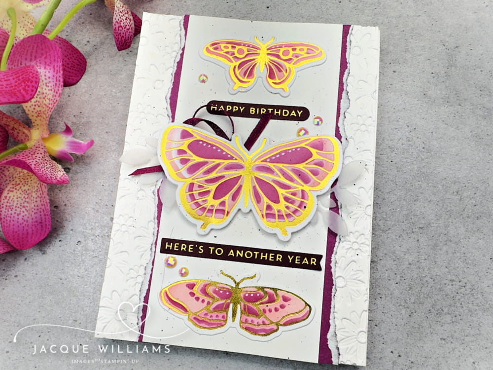 Stampin' Up!'s Butterfly Flight Hot Foil Dies, traditional cutting dies, and layered stencils is the ultimate in efficient & beautiful crafting! with Jacque Williams - classes online and in New Zealand