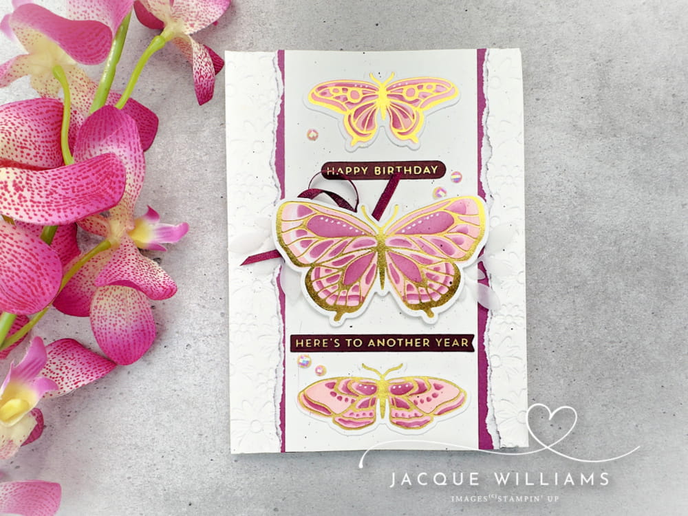 Stampin' Up!'s Butterfly Flight Hot Foil Dies, traditional cutting dies, and layered stencils is the ultimate in efficient & beautiful crafting! with Jacque Williams - classes online and in New Zealand