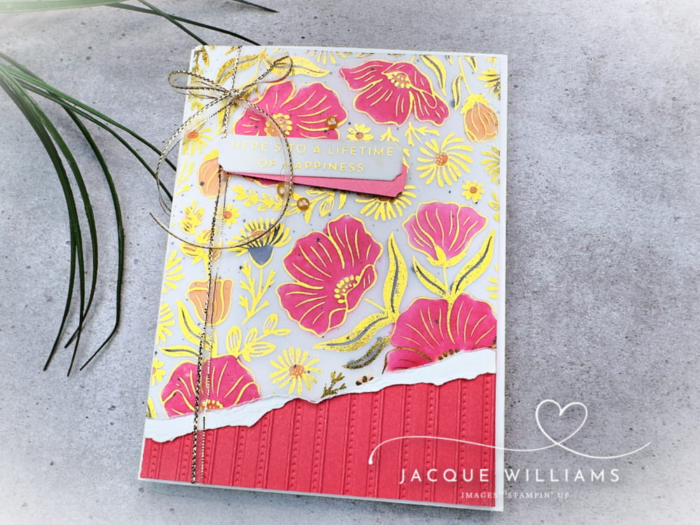 Beautiful project with the Garden Silhouette Hot Foil System on vellum. New! with Jacque Williams: classes online and in New Zealand
