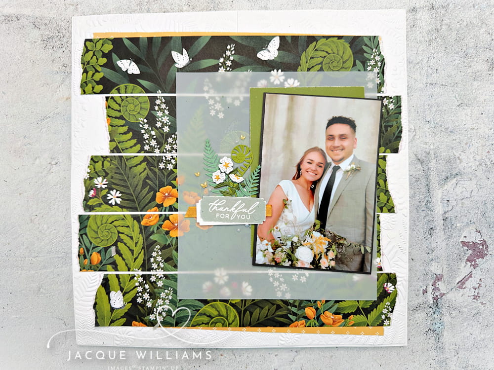 Moonlit Flora Kiwiana Fern and Koru layout for New Zealand with Jacque Williams. Scrapbooking classes in Auckland, Tauranga, Hamilton, Nelson, and Whangarei.