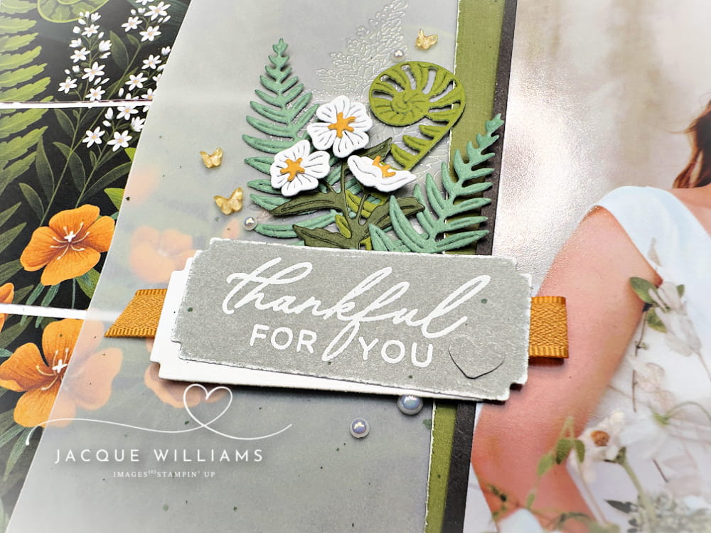Moonlit Flora Kiwiana Fern and Koru layout for New Zealand with Jacque Williams. Scrapbooking classes in Auckland, Tauranga, Hamilton, Nelson, and Whangarei.