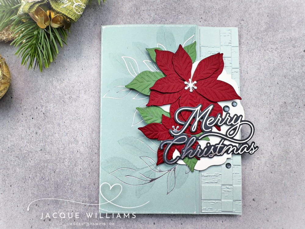 Create this easy fold back fun fold card with my free PDF download and demonstration video! with Pretty Poinsettias by Stampin' Up!