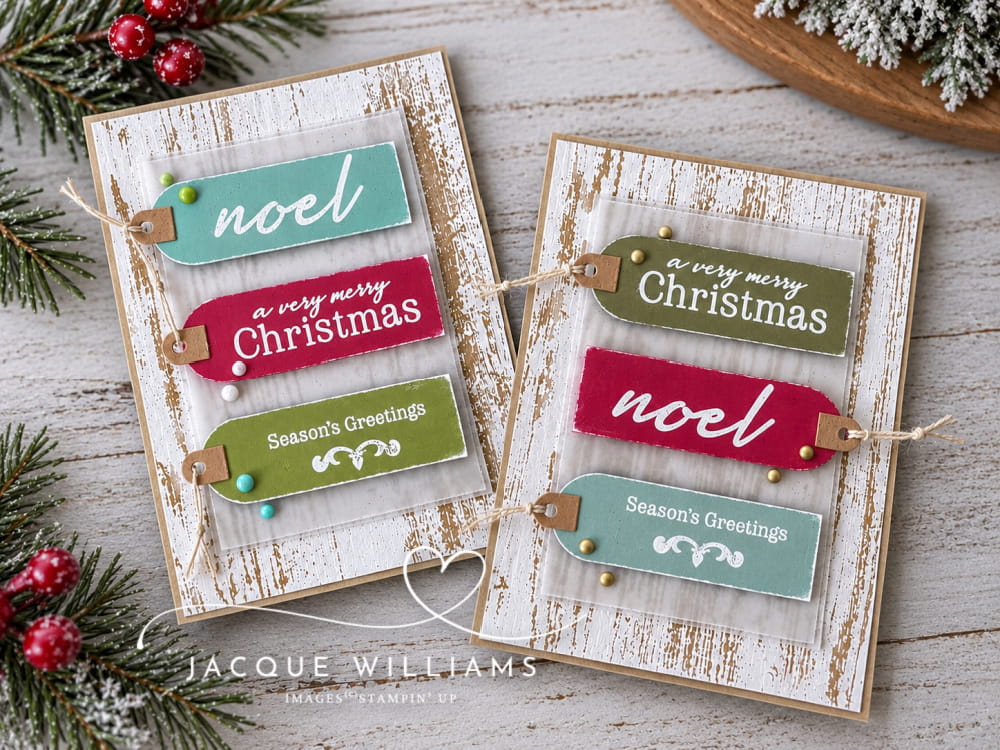 Try this fun Christmas card variations with the Noel Greetings Paper Pumpkin kit by Stampin' Up! Designs by Jacque Williams | StampHappy